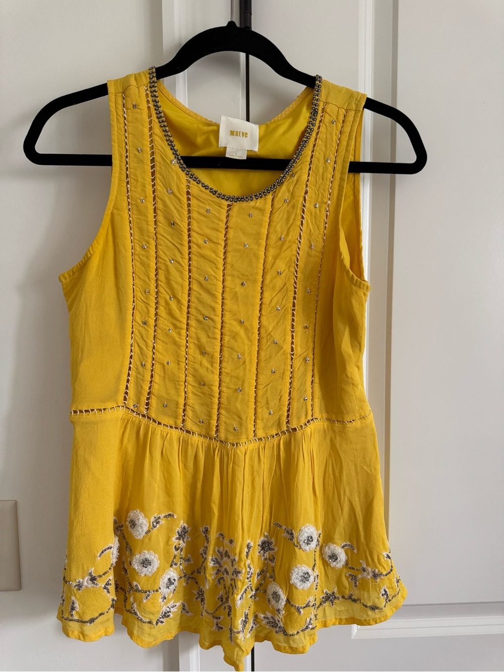 Maeve Yellow Embroidered Sleeveless Tunic Top